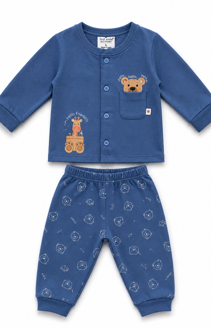 Bear Print Full Sleeve Night Suit Set