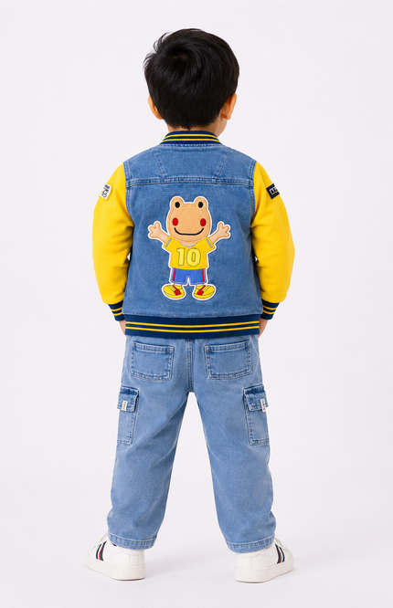 Denim Jacket Co-Ord Set with Graphic Tee & Cargo Jeans