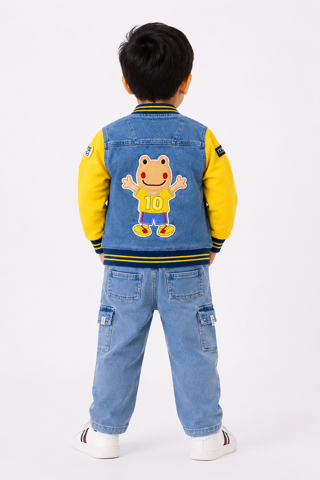 Denim Jacket Co-Ord Set with Graphic Tee & Cargo Jeans