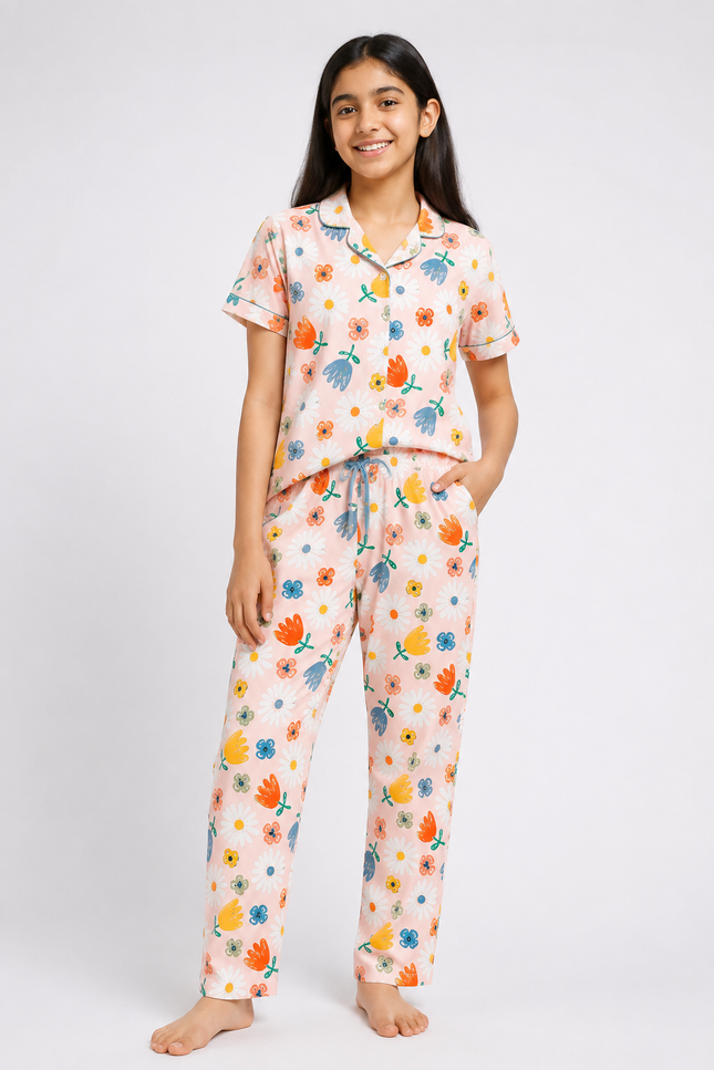 Pastel Floral Printed Kids Pajama Set