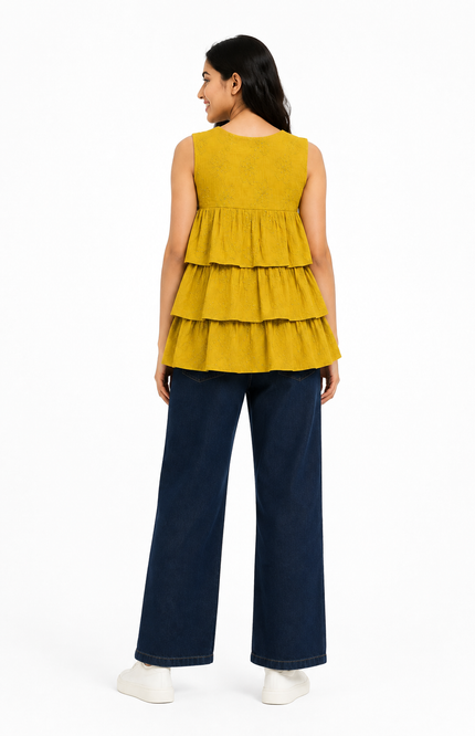 Floral Embroidered Tiered Girls Peplum top