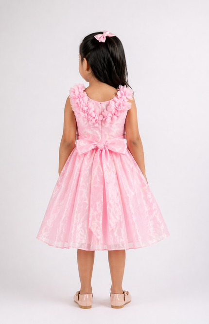 Pink Floral Organza Party Dress for Girls