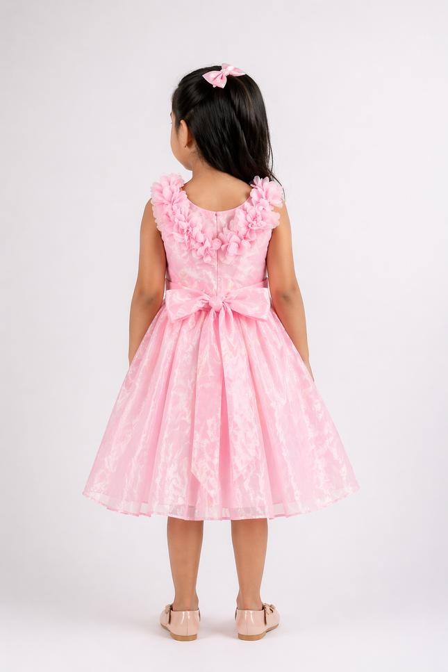 Pink Floral Organza Party Dress for Girls