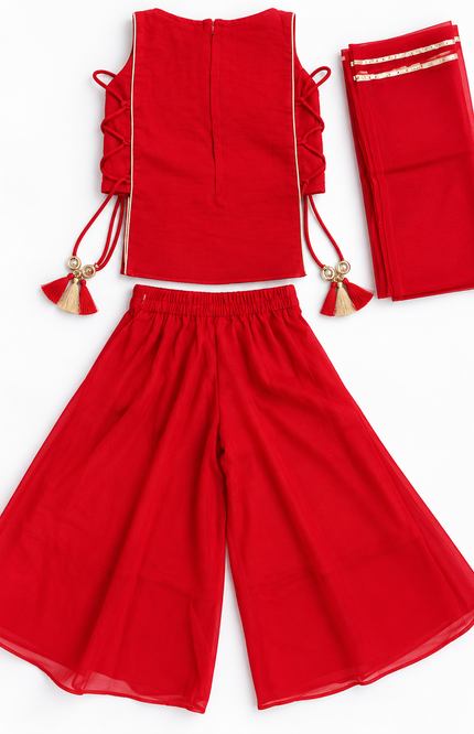 Girls’ Red Embroidered Palazzo Set