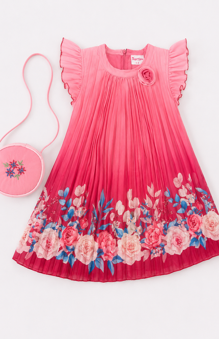 Girls' Ombre Floral Pleated Dress