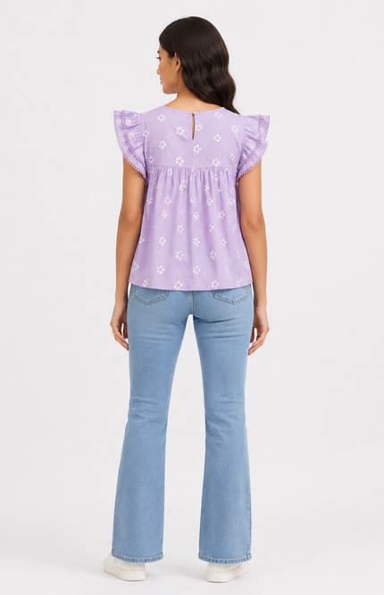 Girls Floral Print Flutter Sleeve Top