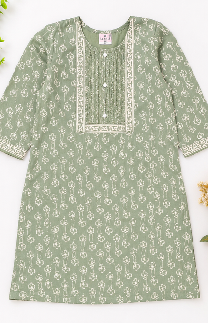 Sage Green Floral Print Kurti