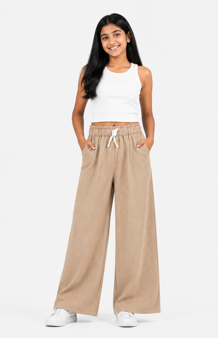 Beige Comfort Wide-Leg Kids Trousers