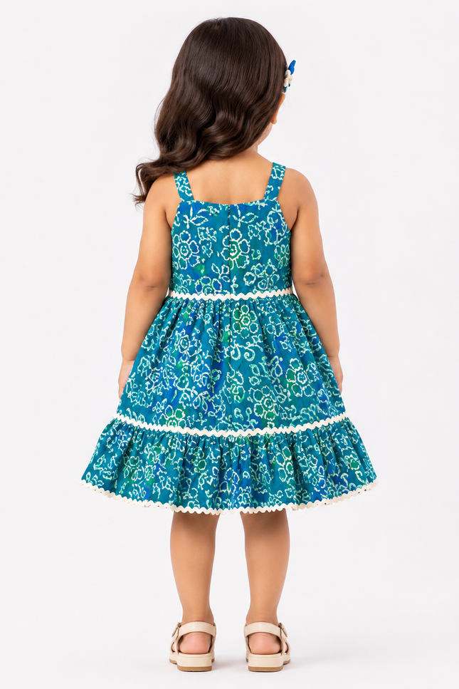 Girls Floral Printed Tiered Party Dress