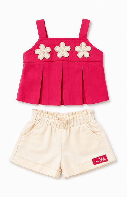 Floral Appliqué Sleeveless Top & Shorts Co-Ord Set