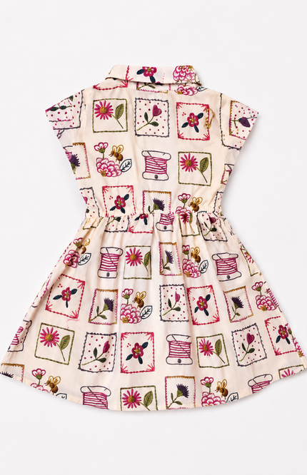 Vintage Floral Patchwork Collared Dress with Belt