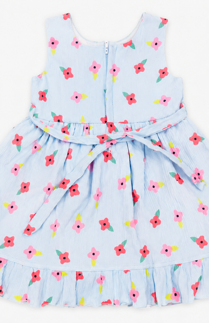 Girls Floral Print Sleeveless Ruffle Dress