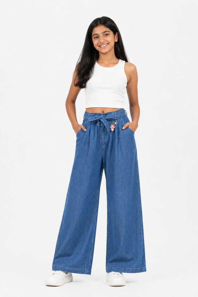 Classic Blue Denim Wide-Leg Pants