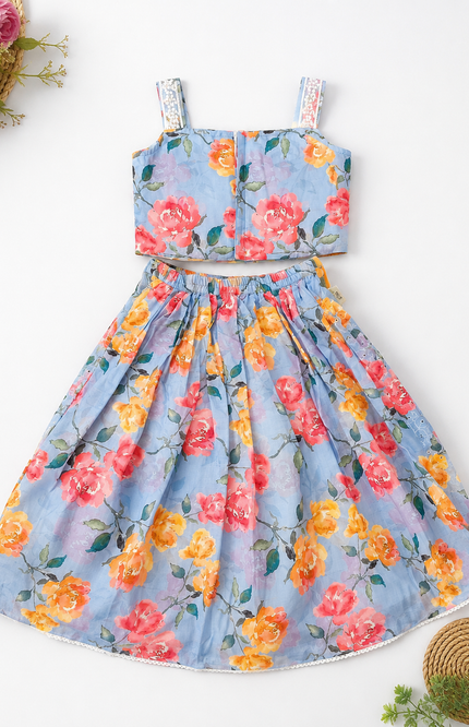 Floral Print Kids Lehenga Choli Set with Dupatta