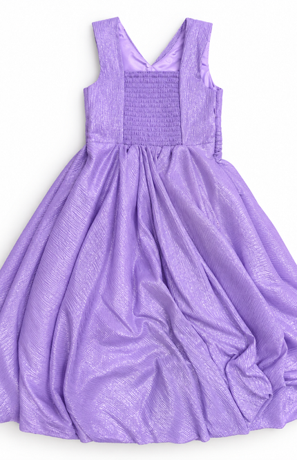 Girls’ Lavender Shimmer Party Dress with Embellished Waist