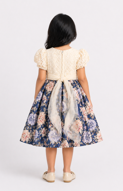 Ivory Lace & Midnight Bloom Party Dress