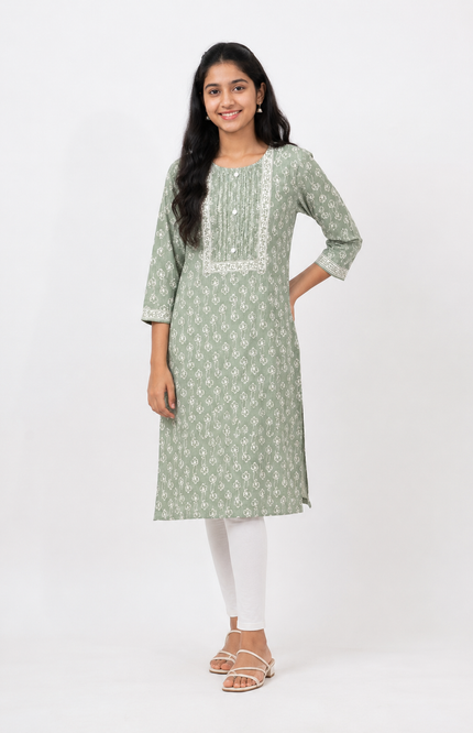 Sage Green Floral Print Kurti