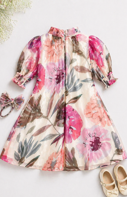 Blush Meadow Bow-Tie Kids Dress