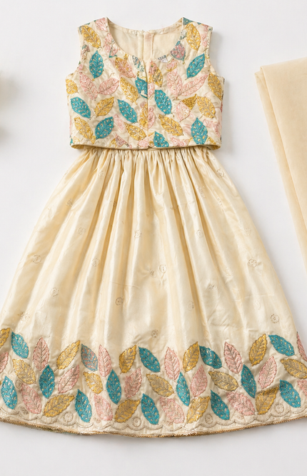 Bloom Embroidered Kids Ethnic Set with Dupatta