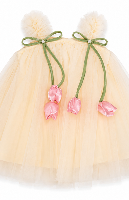 Party Dress with Floral Pom-Pom Straps
