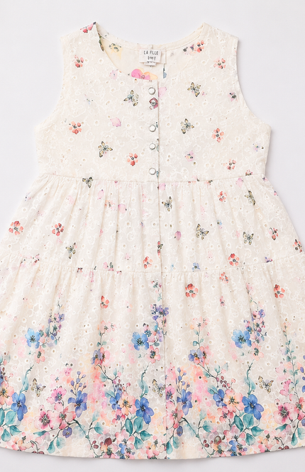White Floral Print Sleeveless Party Dress