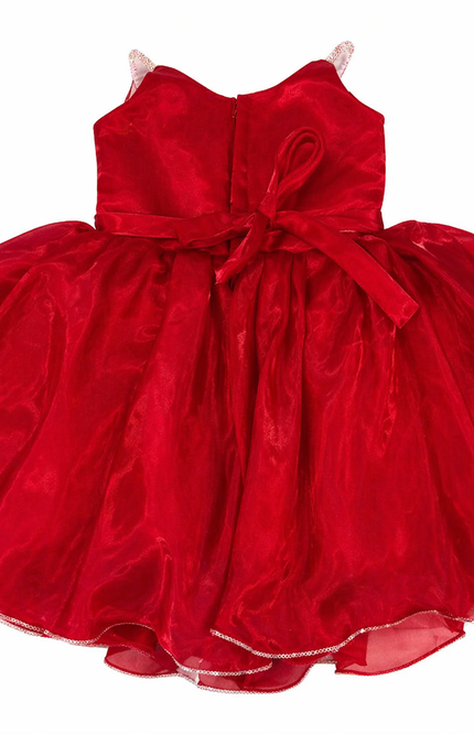 Red Organza Bow Party Dress for Girls