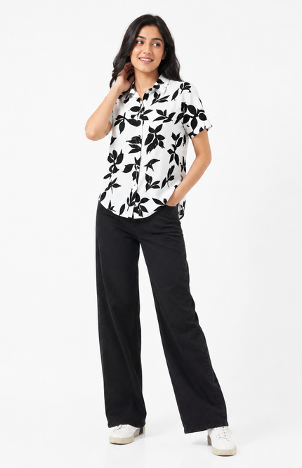 Black Botanical Print Kids Shirt
