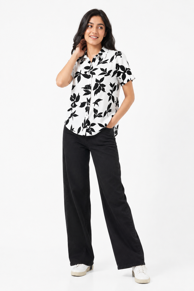 Black Botanical Print Kids Shirt