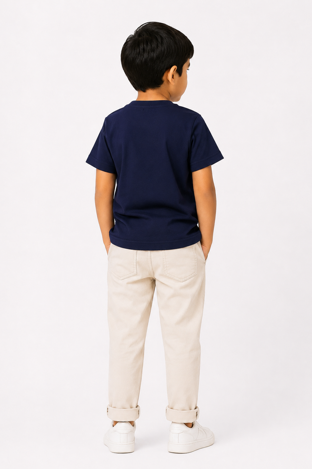 Navy Blue Racing Cars Graphic Cotton T-Shirt