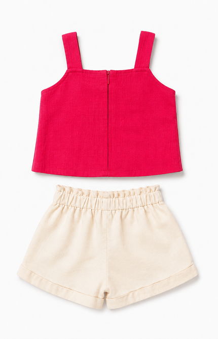 Floral Appliqué Sleeveless Top & Shorts Co-Ord Set