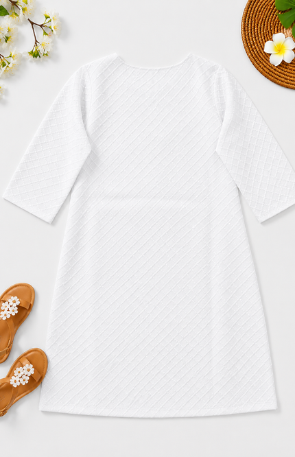 Classic White Textured Kids Kurti