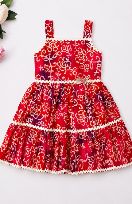 Girls Floral Printed Tiered Party Dress