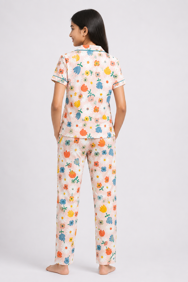 Pastel Floral Printed Kids Pajama Set