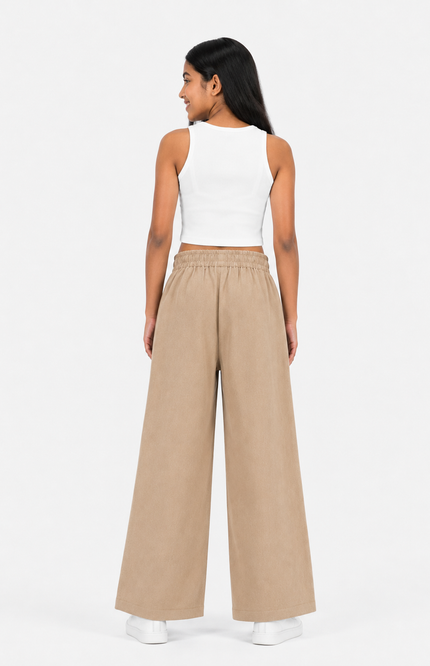 Beige Comfort Wide-Leg Kids Trousers