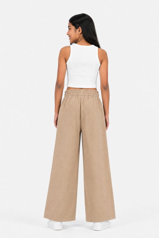 Beige Comfort Wide-Leg Kids Trousers