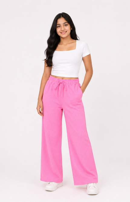Textured Wide-Leg Drawstring Pants