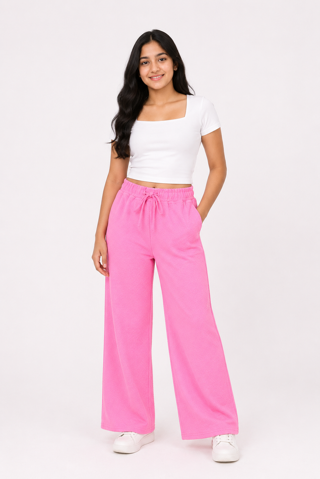 Textured Wide-Leg Drawstring Pants