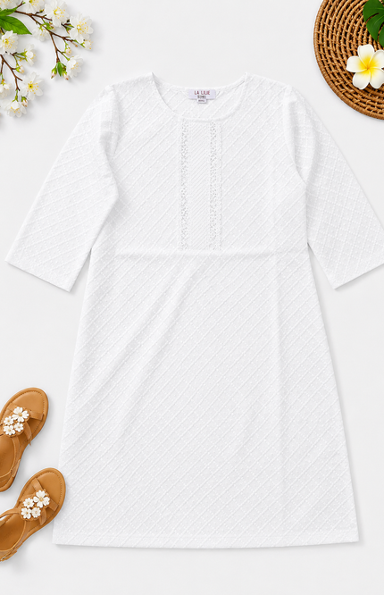 Classic White Textured Kids Kurti