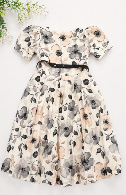 Elegant Floral Kids Dress with Belt