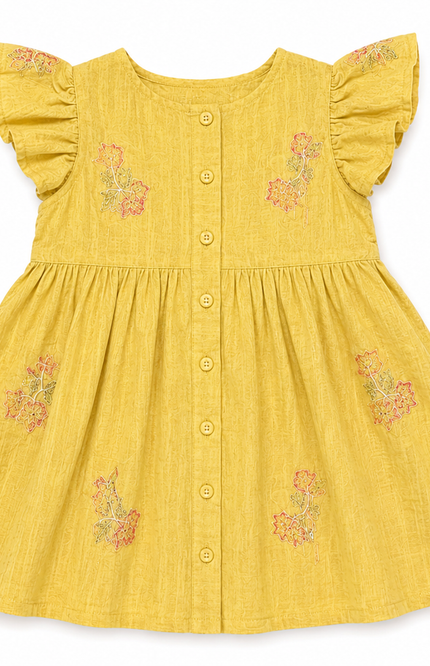 Green Floral Embroidered Flutter-Sleeve Girls’ top