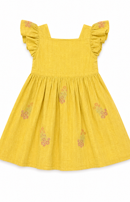 Green Floral Embroidered Flutter-Sleeve Girls’ top