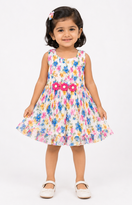 Floral Pleated Party Dress for Girls