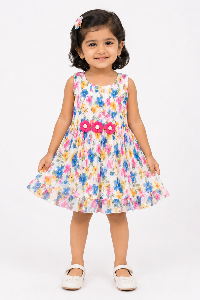 Floral Pleated Party Dress for Girls