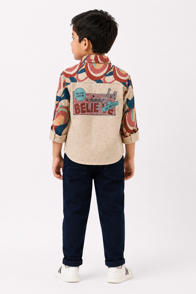 Retro Print Shirt & Denim Jeans Kids Co-Ord Set