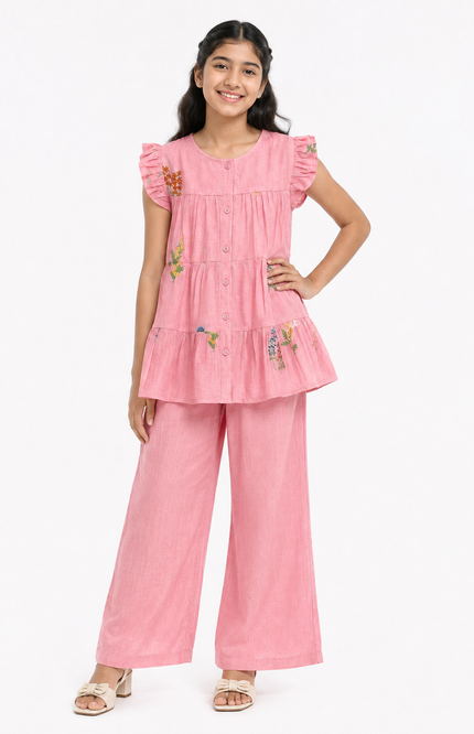 Pink Ruffle-Tiered Girls’ Co-Ord Set
