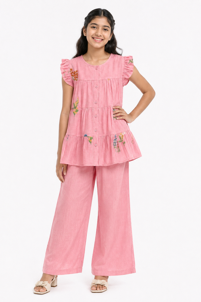 Pink Ruffle-Tiered Girls’ Co-Ord Set