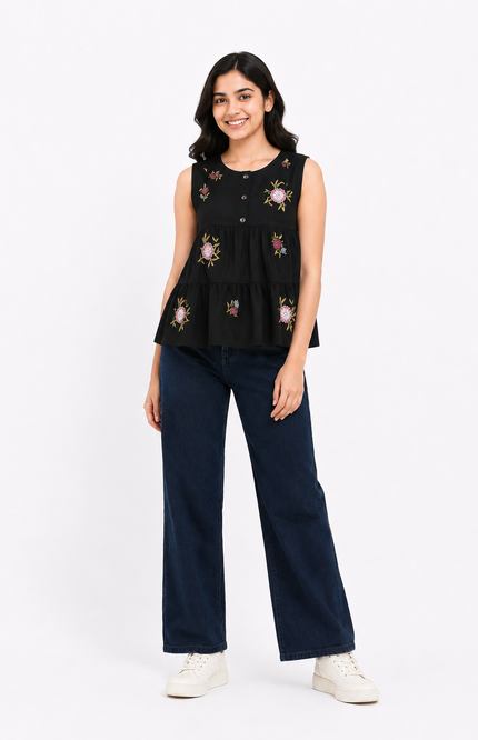 Embroidered Tiered girls top