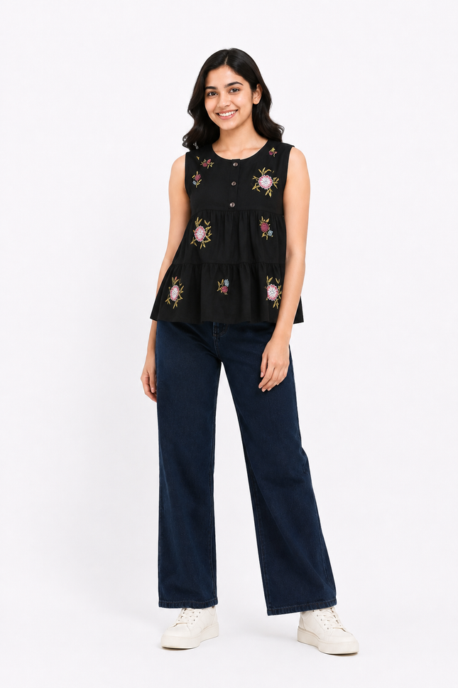 Embroidered Tiered girls top