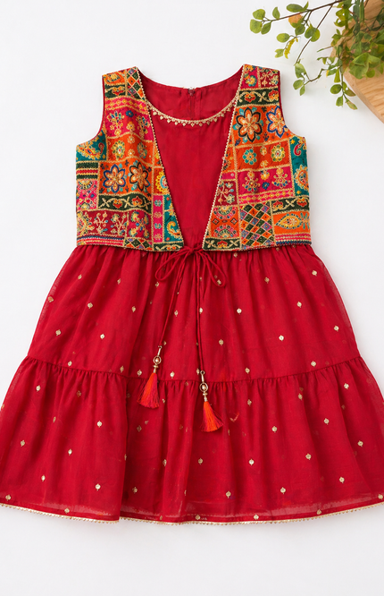 Girls Festive Kurti Dhoti Set with Dupatta
