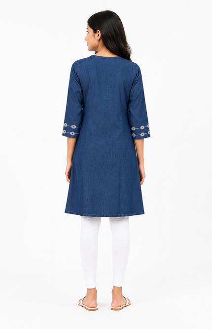 Denim Embroidered Kurti